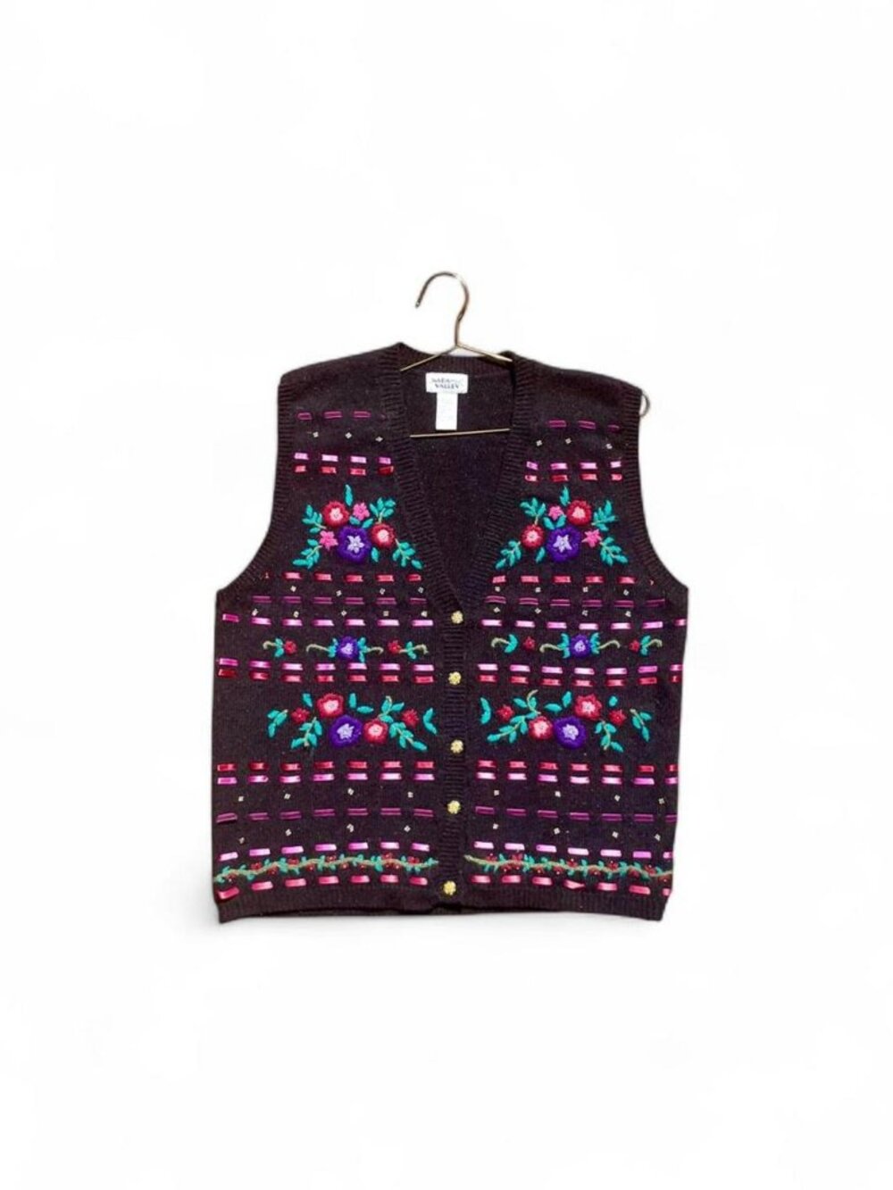 Vintage Napa Valley Floral Embroidered Sweater Vest Cottagecore L